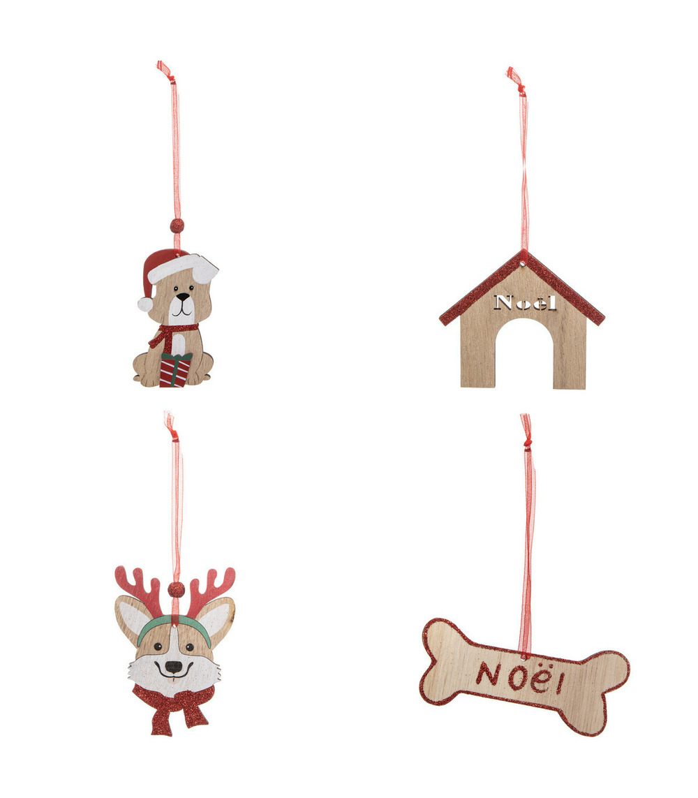 Sujet de noël en bois kit 4 pièces autour du chien
