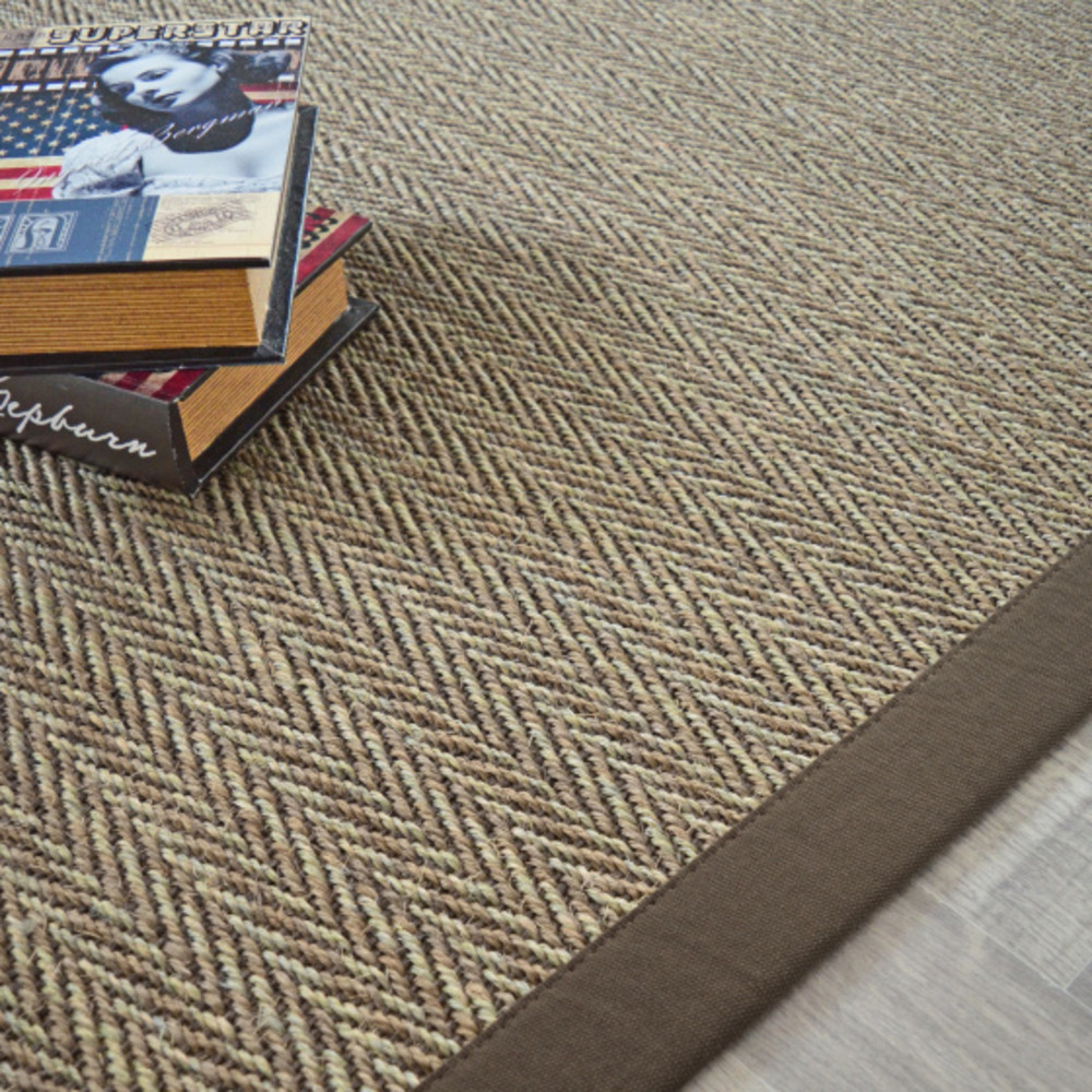 Tapis sisal - nairobi chevron - ganse coton marron - 200 x 290 cm
