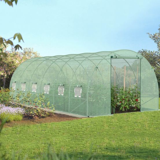 Bâche de rechange pour serre de jardin tunnel 18m² 6 x 3 x 2 m anti-uv avec porte et fenêtres crimée verte