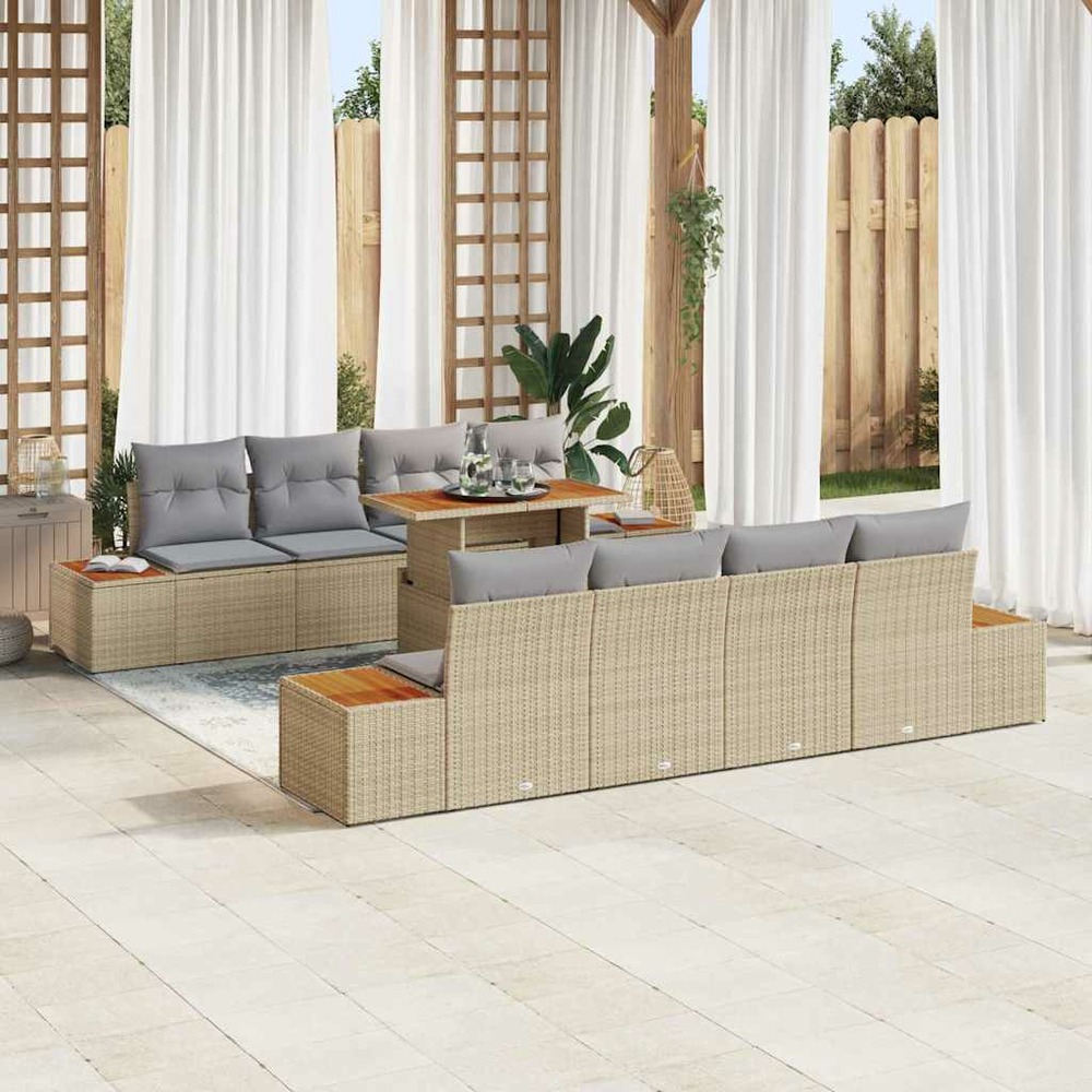 Ensemble de canapé de jardin 9 pcs beige poly rotin