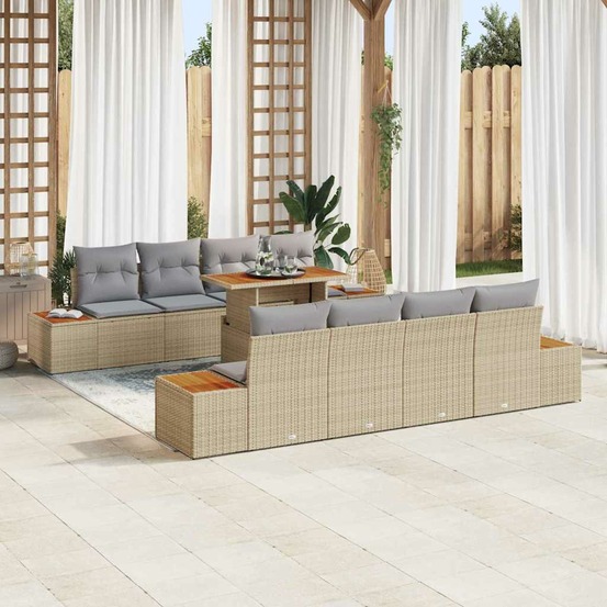 Ensemble de canapé de jardin 9 pcs beige poly rotin