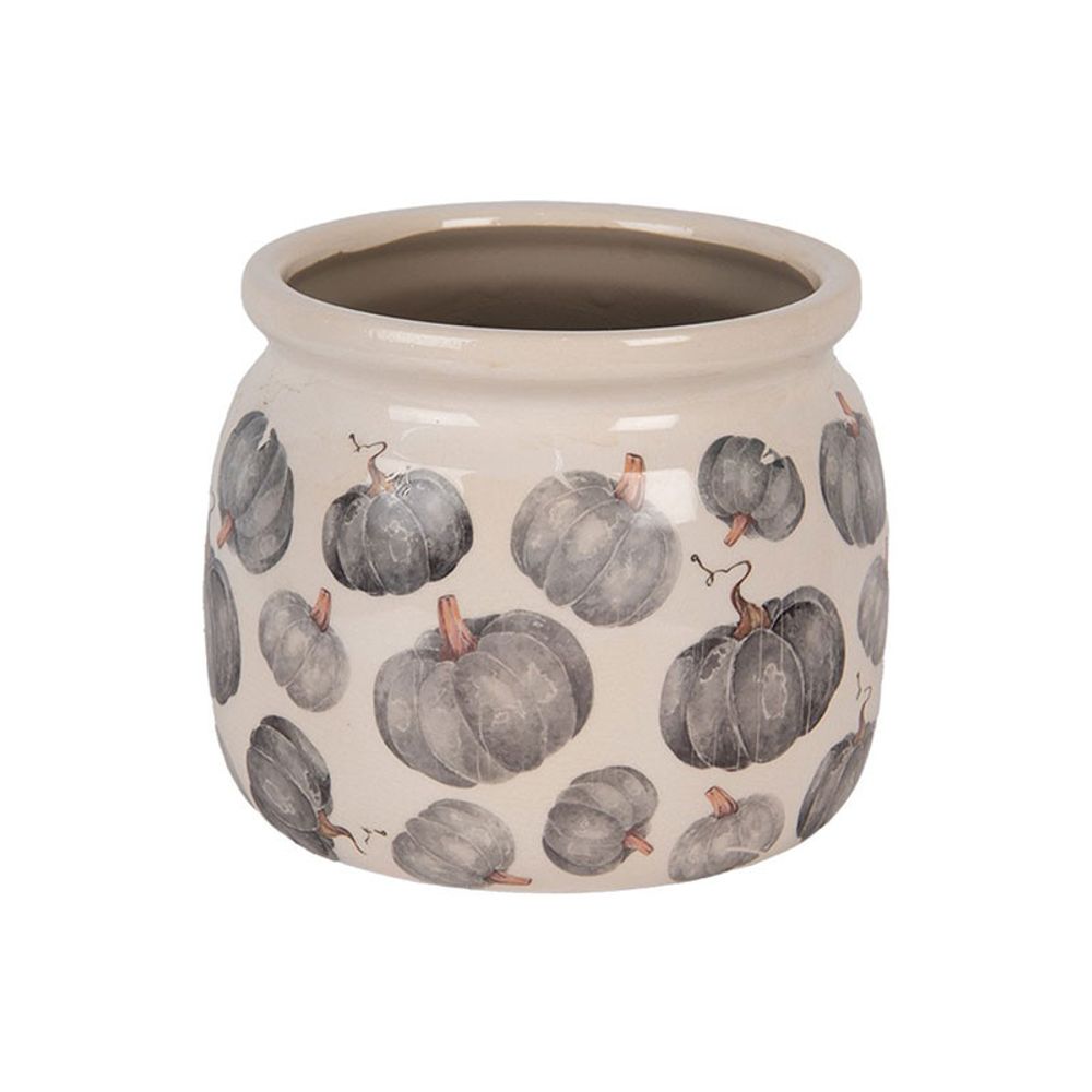 Pot de fleurs céramique citrouille gris 16x13cm