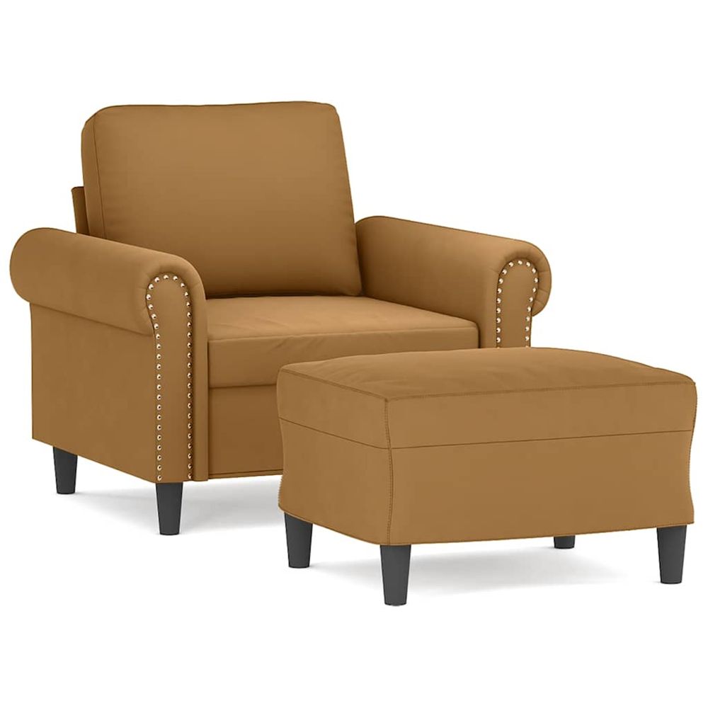 Fauteuil avec repose-pied marron 60 cm velours