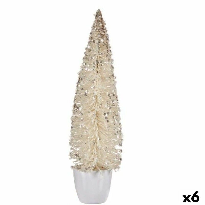Figurine décorative sapin de noël blanc plastique 10 x 38 x 10 cm (6 unités)