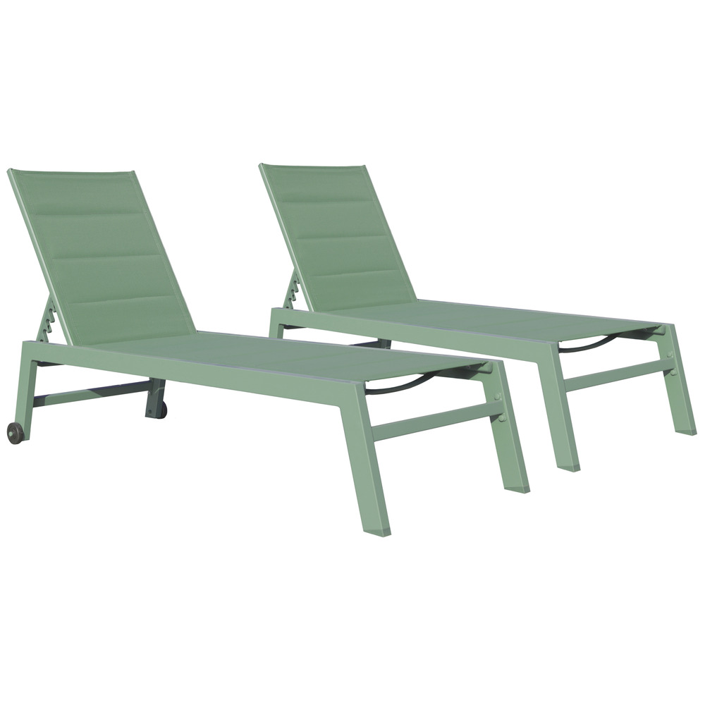 Lot de 2 bains de soleil barbados en textilène et aluminium vert sauge