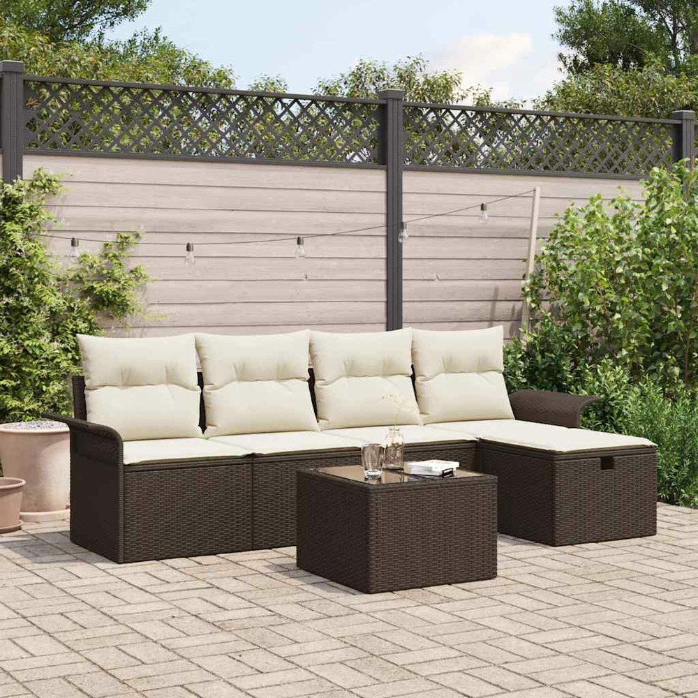 Ensemble de canapé de jardin 6 pcs marron poly rotin