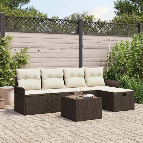 Ensemble de canapé de jardin 6 pcs marron poly rotin