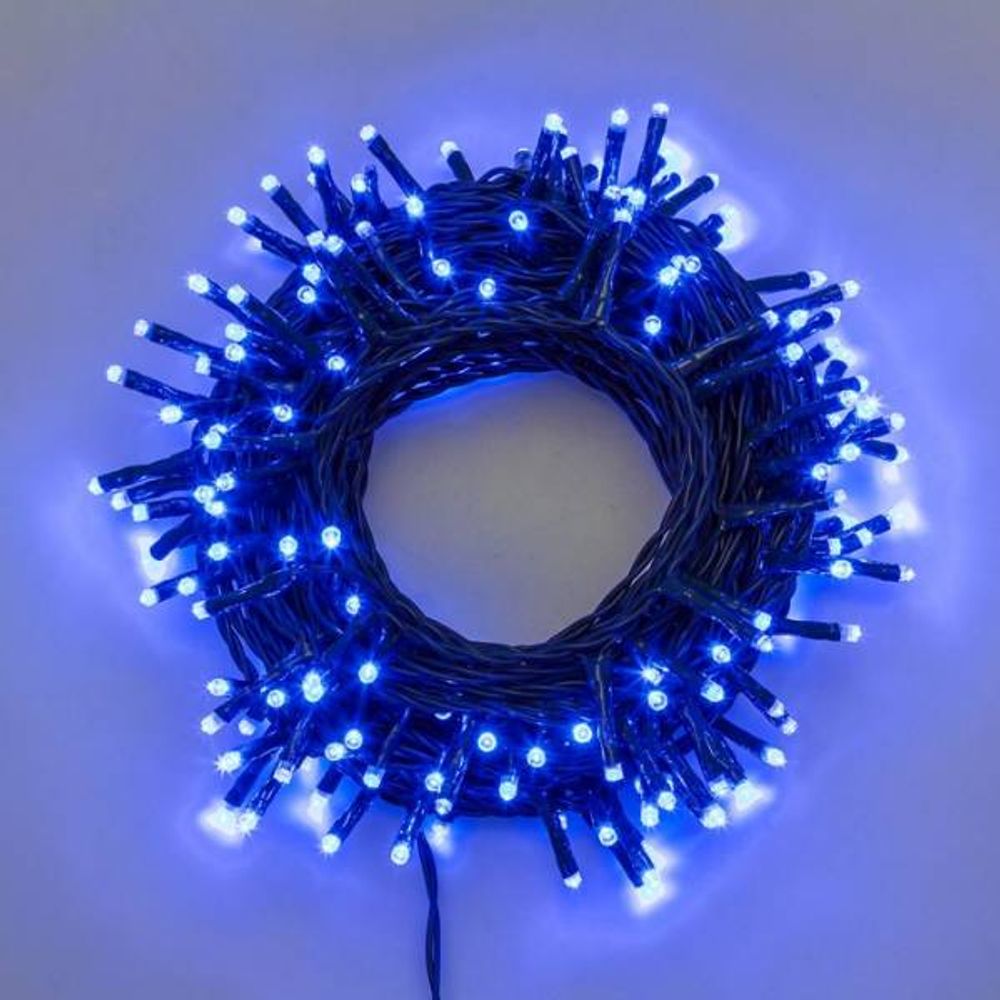 Guirlande lumineuse bleue 13 mètres 180 miniled 8 programmes de lumière câble vert lotti