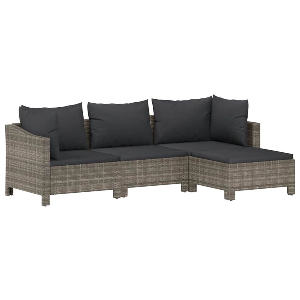 Salon de jardin 4 pcs avec coussins gris résine tressée