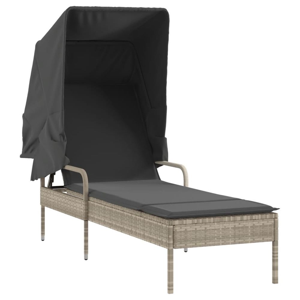 Chaise longue avec auvent gris clair résine tressée