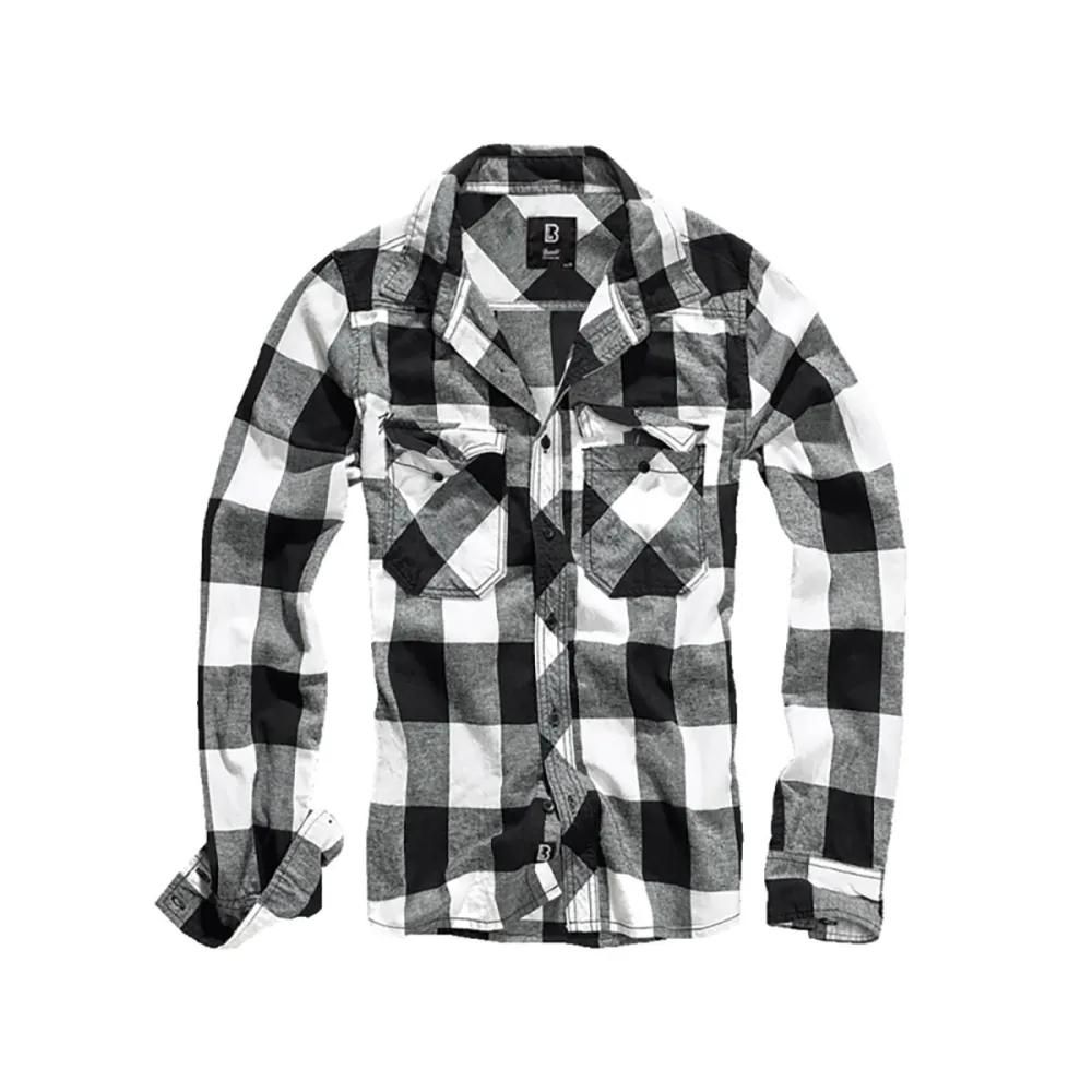 Chemise homme à carreaux blanche et noire brandit® - flanelle 100% coton manches longues