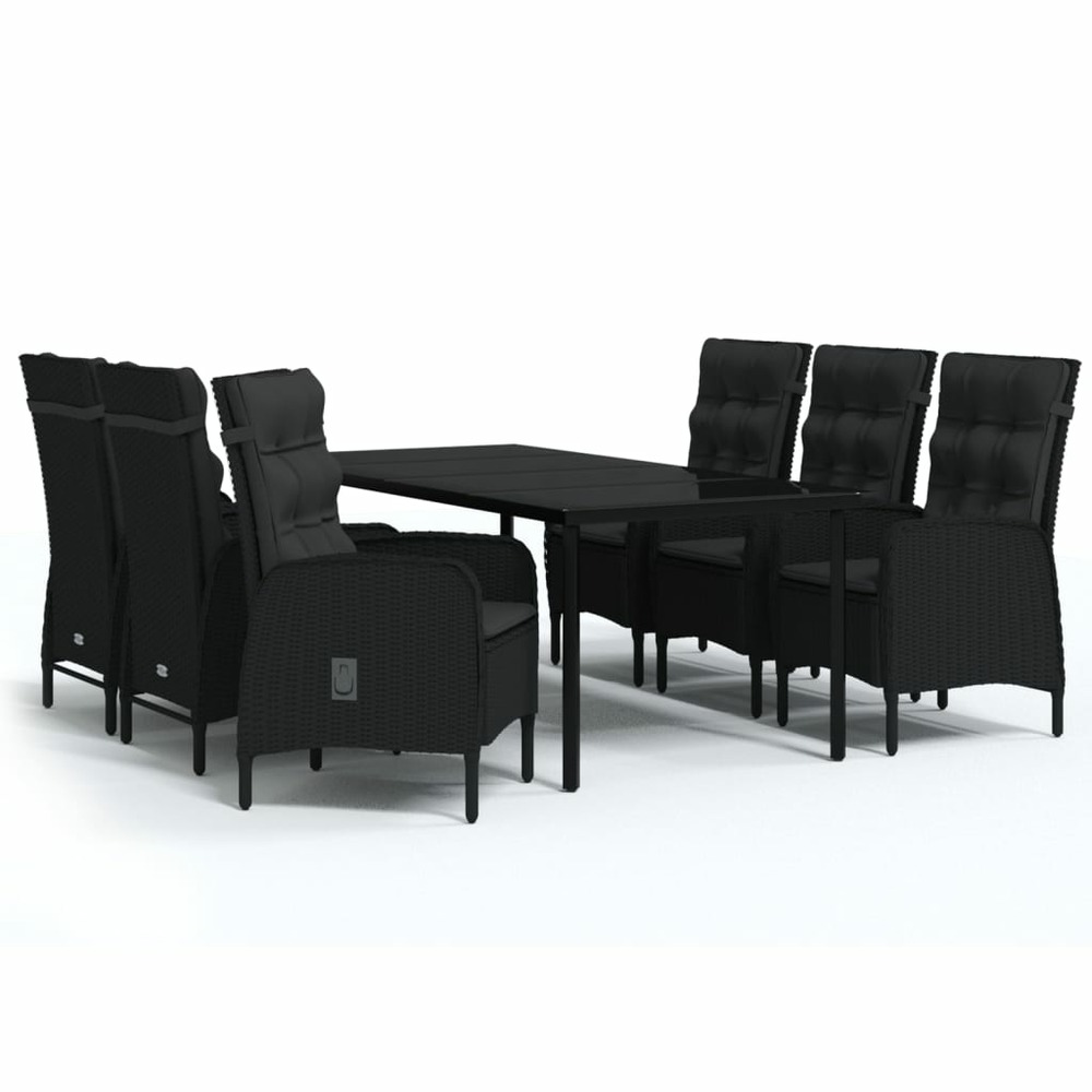 Ensemble à manger de jardin avec coussins 7 pcs noir