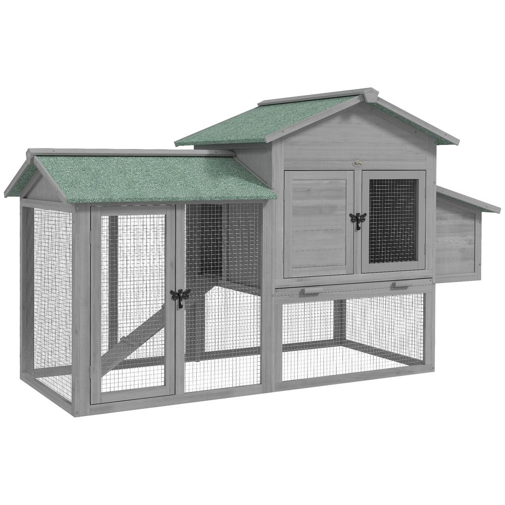 Poulailler bois 168 x 75 x 103 cm gris avec enclos et pondoir pour petites volailles