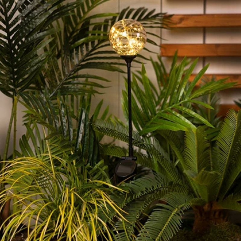 Piquet solaire globe en verre avec filament led blanc chaud