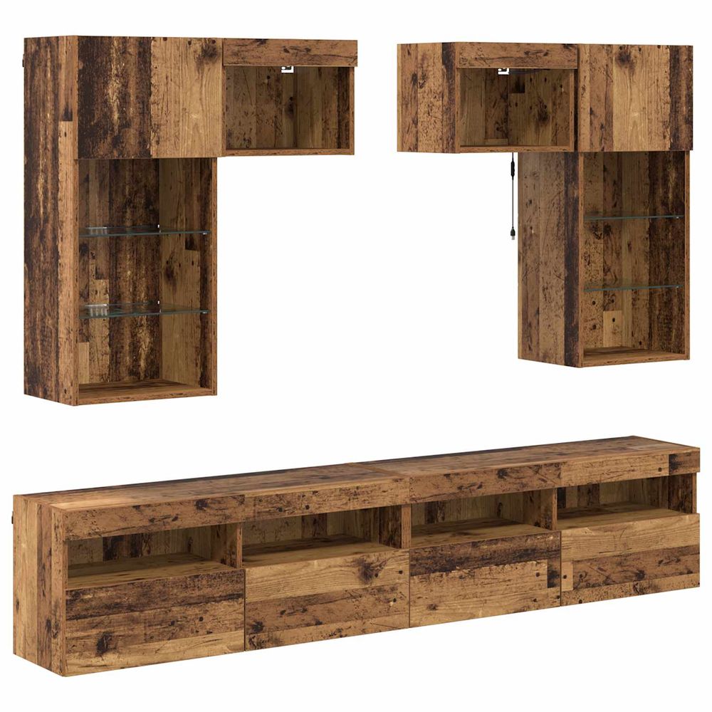 Meubles tv muraux 6 pc chêne noir bois d'ingénierie