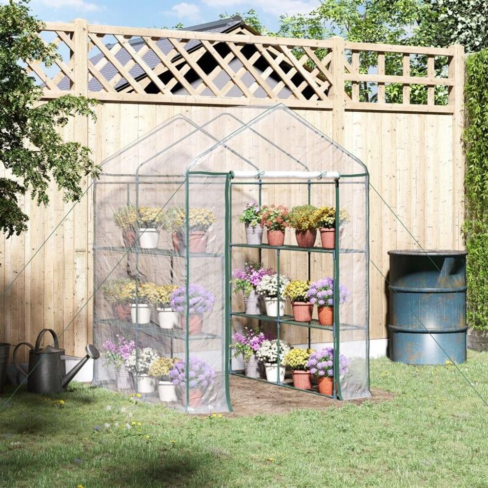 Serre de jardin en acier pvc transparent 143 x 143 x 195 cm 8 étagères porte zippée - comfortxl outdoor living