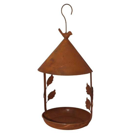 Mangeoire suspendue de jardin en métal rouillé ø.18 x ht.40 cm