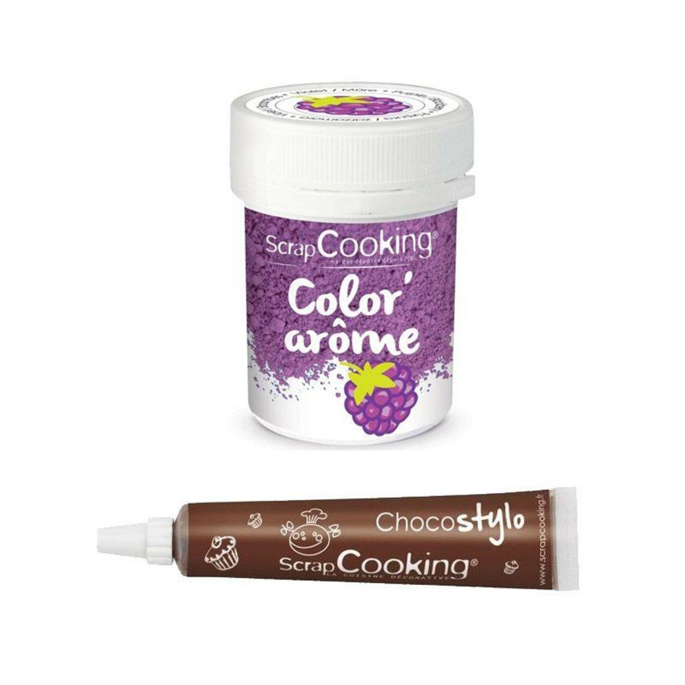 Colorant alimentaire violet arôme mûre + stylo chocolat