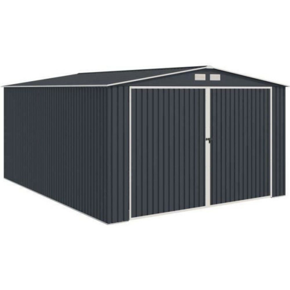 Abri de jardin / garage en métal 18,2 m² - 380 x 480 x 232 - orion kit d'ancrage, 2 portes coulissantes frontale, 1 porte lat
