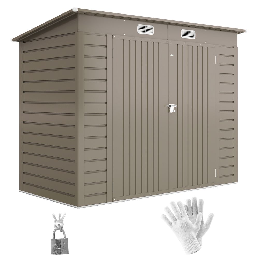 Abri de jardin métal 249 x 121 cm gris clair double porte rangement sécurisé - comfortxl outdoor living