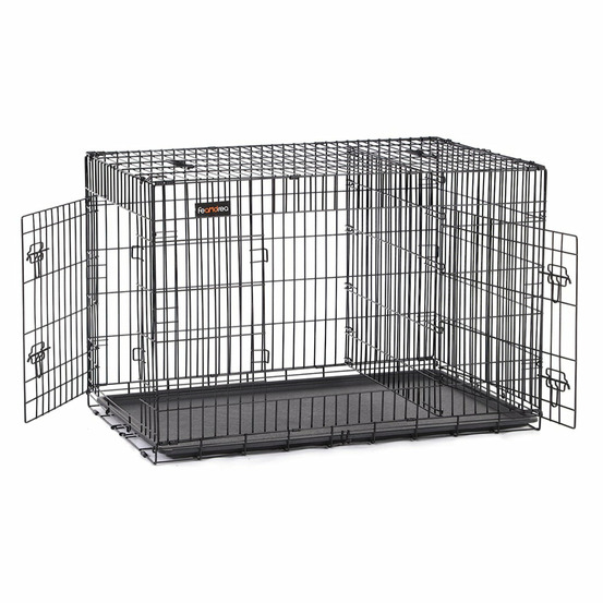 Cage pour chiens 2 portes pliable transportable avec poignées et plateau format xxxl 122 x 76 x 81 cm noir
