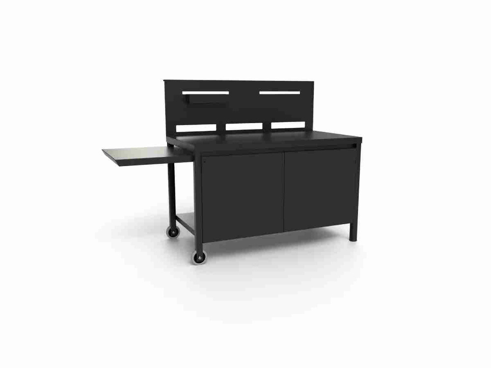 Table pour plancha roulante avec crédence acier noir fermé