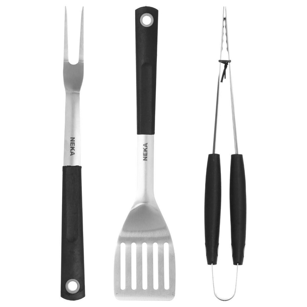 Lot de 3 ustensiles pour barbecue pince fourchette et spatule