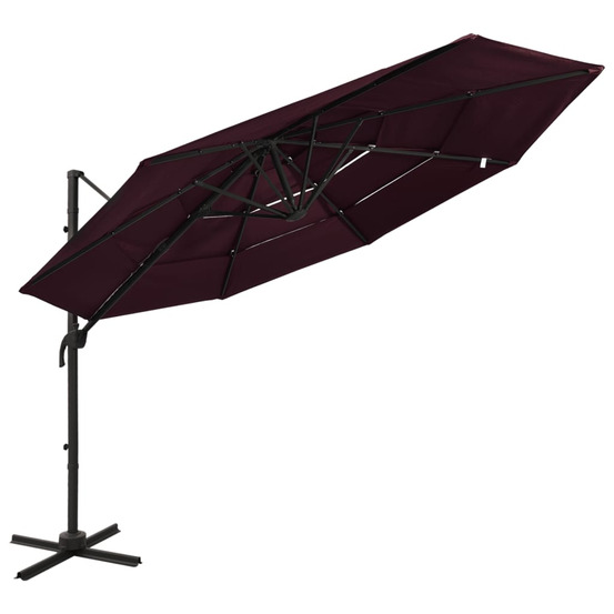 Parasol de jardin à 4 niveaux mât en aluminium rouge bordeaux