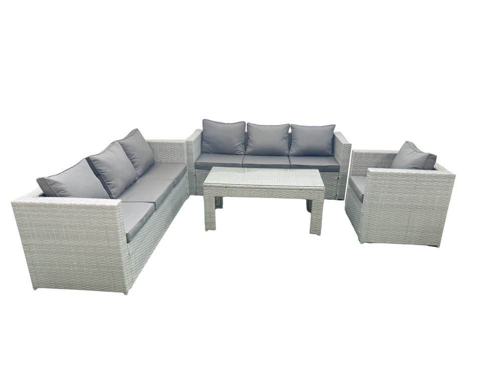 Meubles d'extérieur en rotin avec table basse oblongue fauteuil gris clair mixte