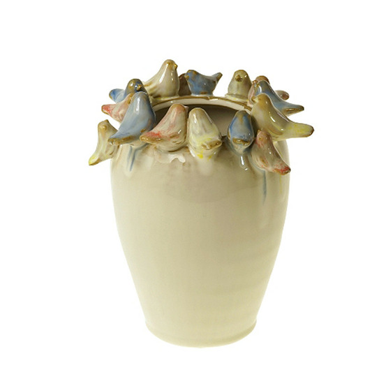 Vase birds coloré grès 15x15x18cm