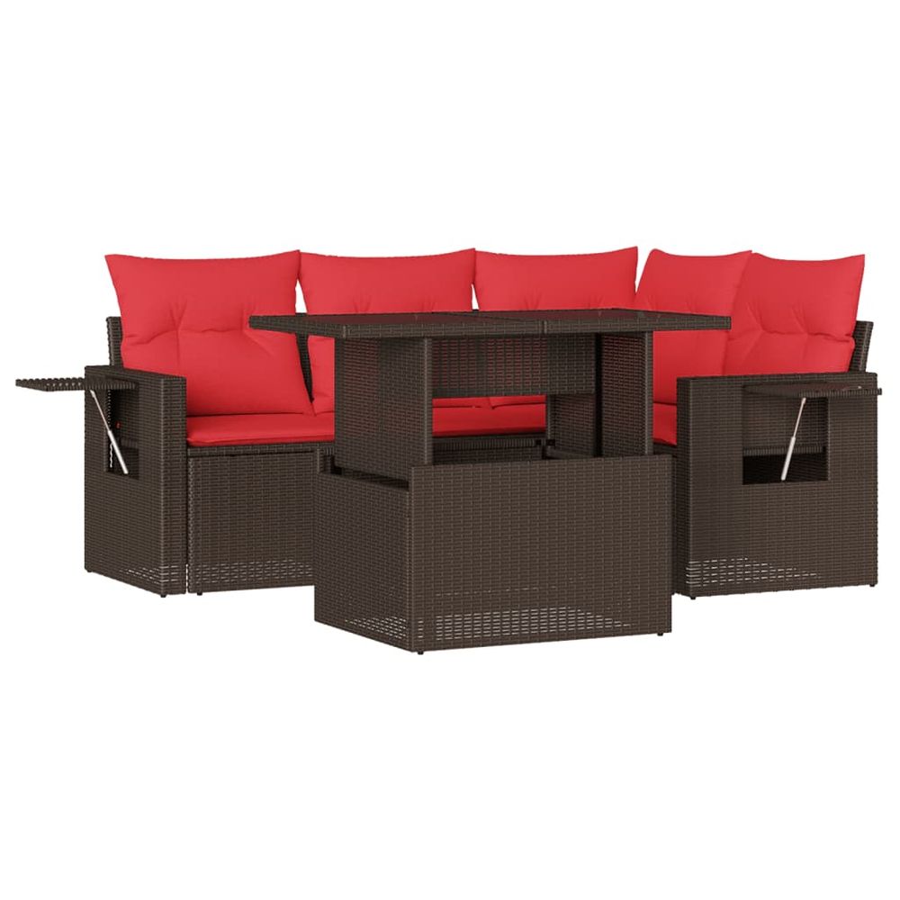 Ensemble de canapé de jardin 5 pcs avec coussins marron