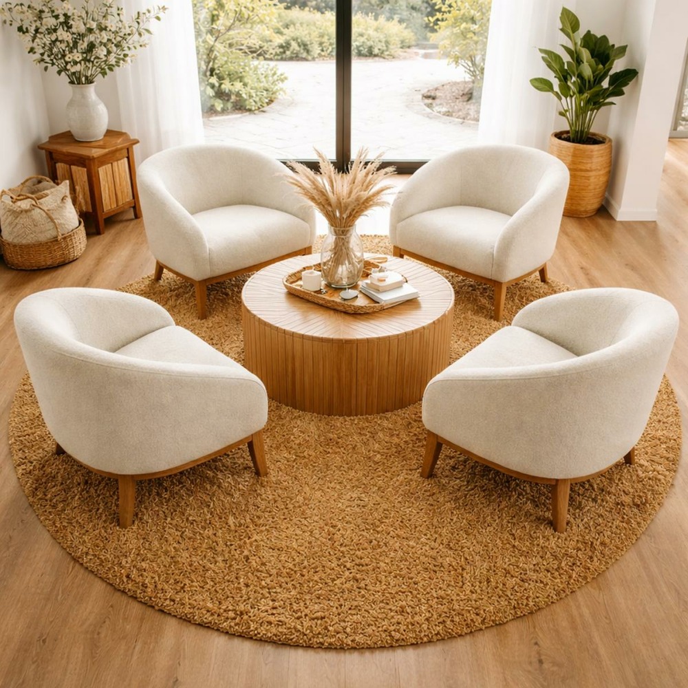 Tapis poils longs shaggy ø160cm rond tissé or motif uni uni i