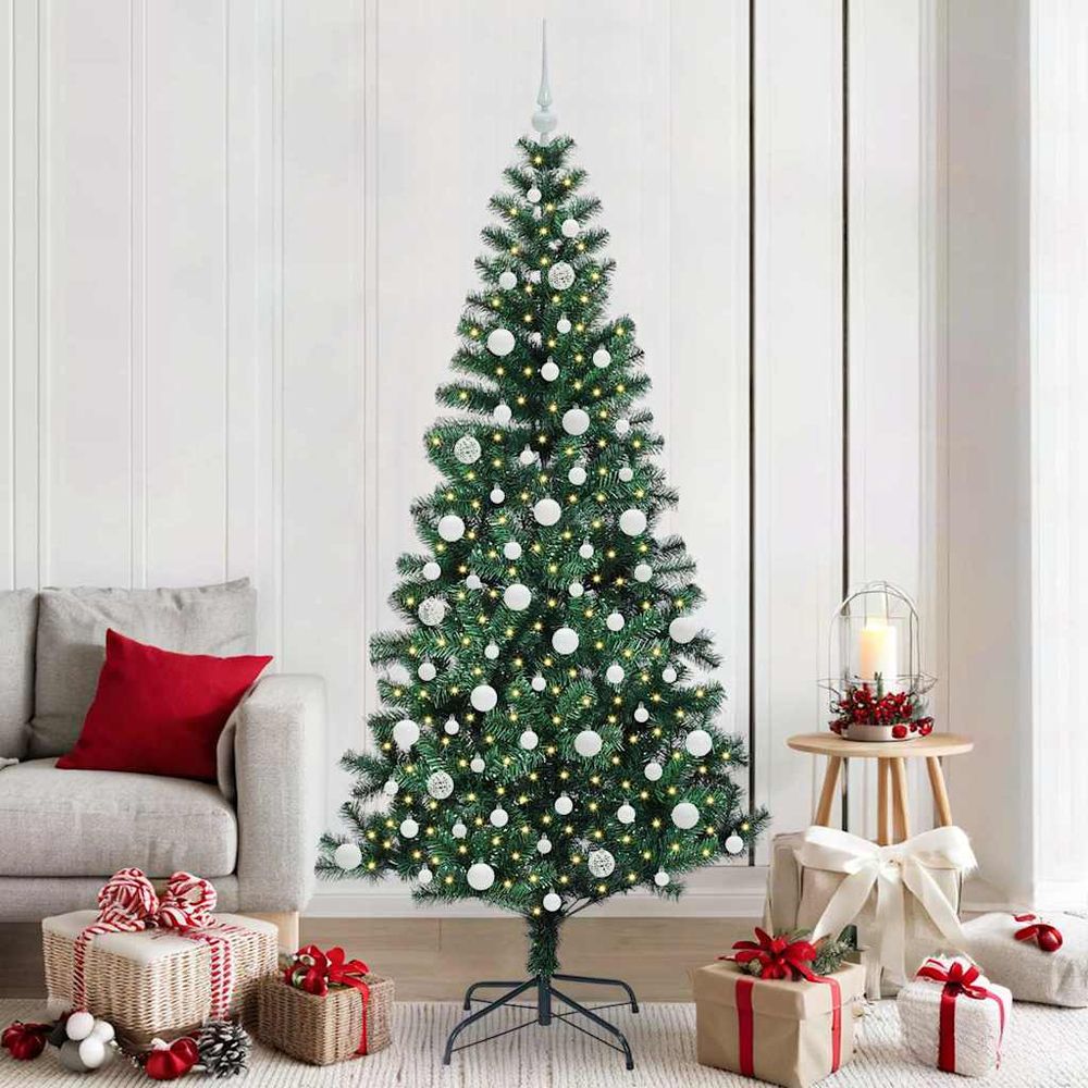 Arbre de noël 210 cm kit complet lumineux led et 120 boules