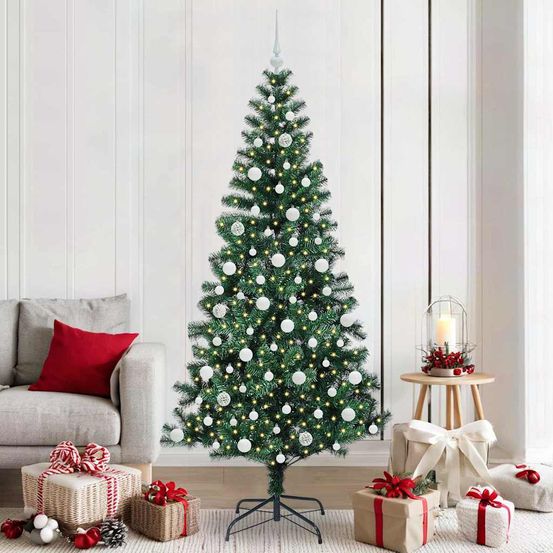 Arbre de noël 210 cm kit complet lumineux led et 120 boules