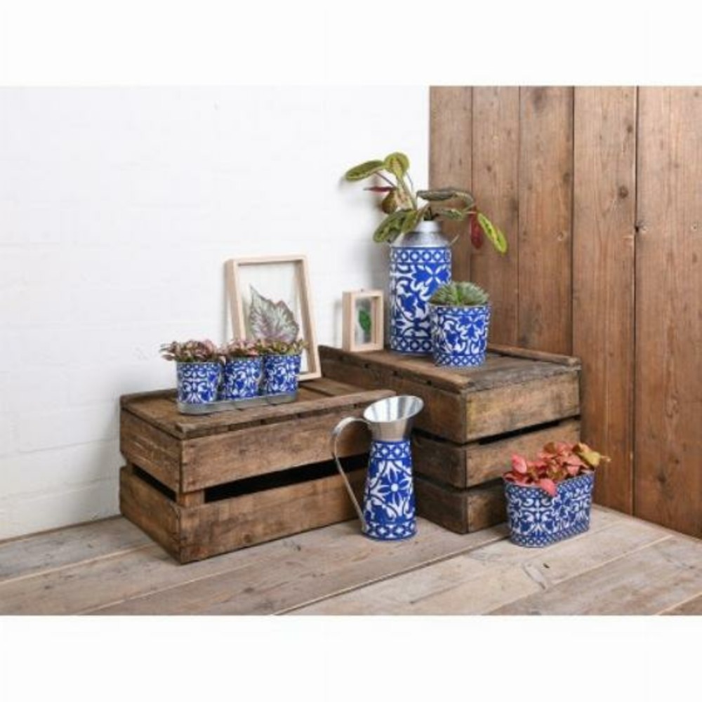 Jardinière ovale en zinc motif carreau de ciment