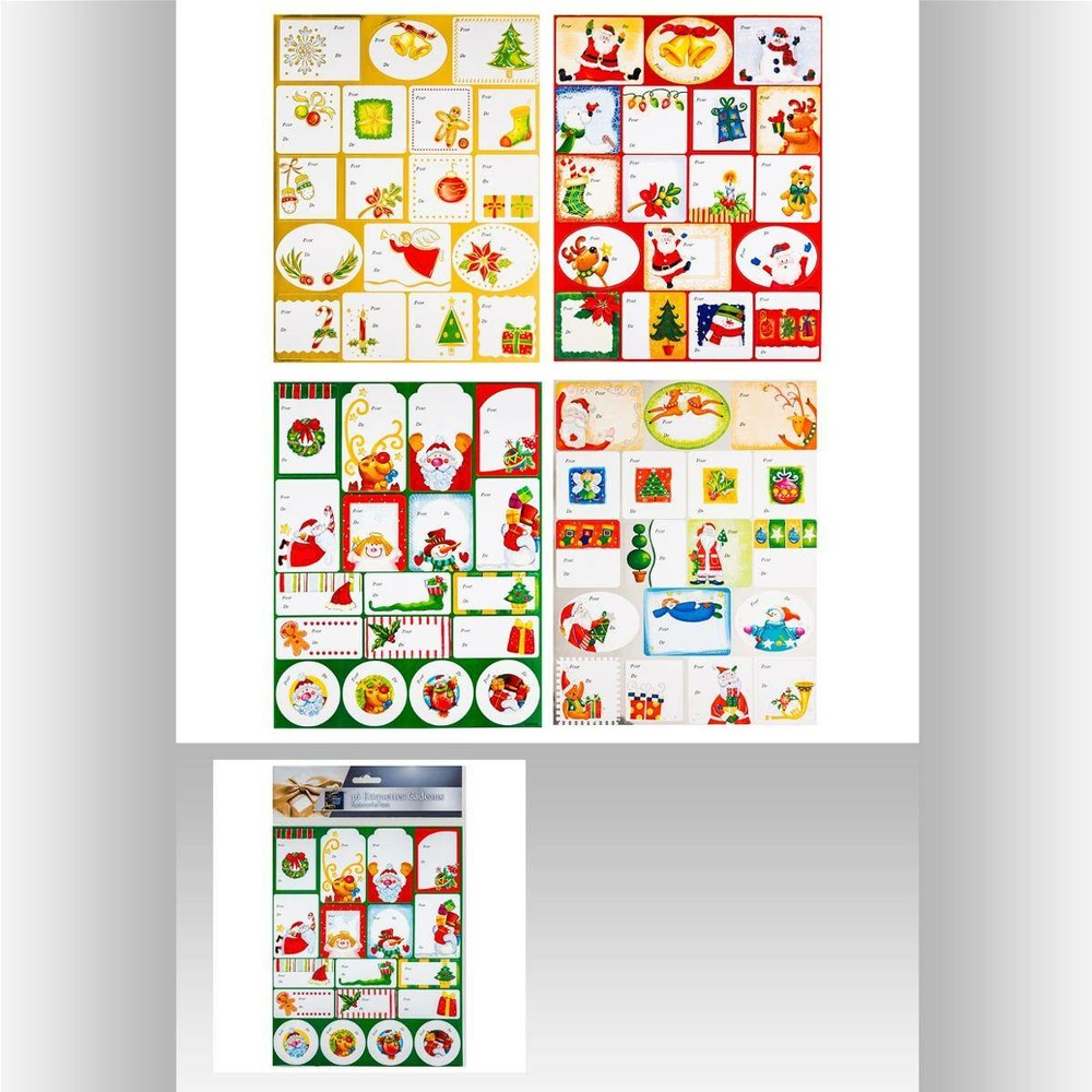 Planches de 36 étiquettes cadeaux autocollantes pailletées