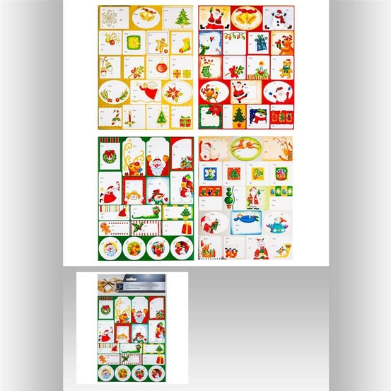 Planches de 36 étiquettes cadeaux autocollantes pailletées