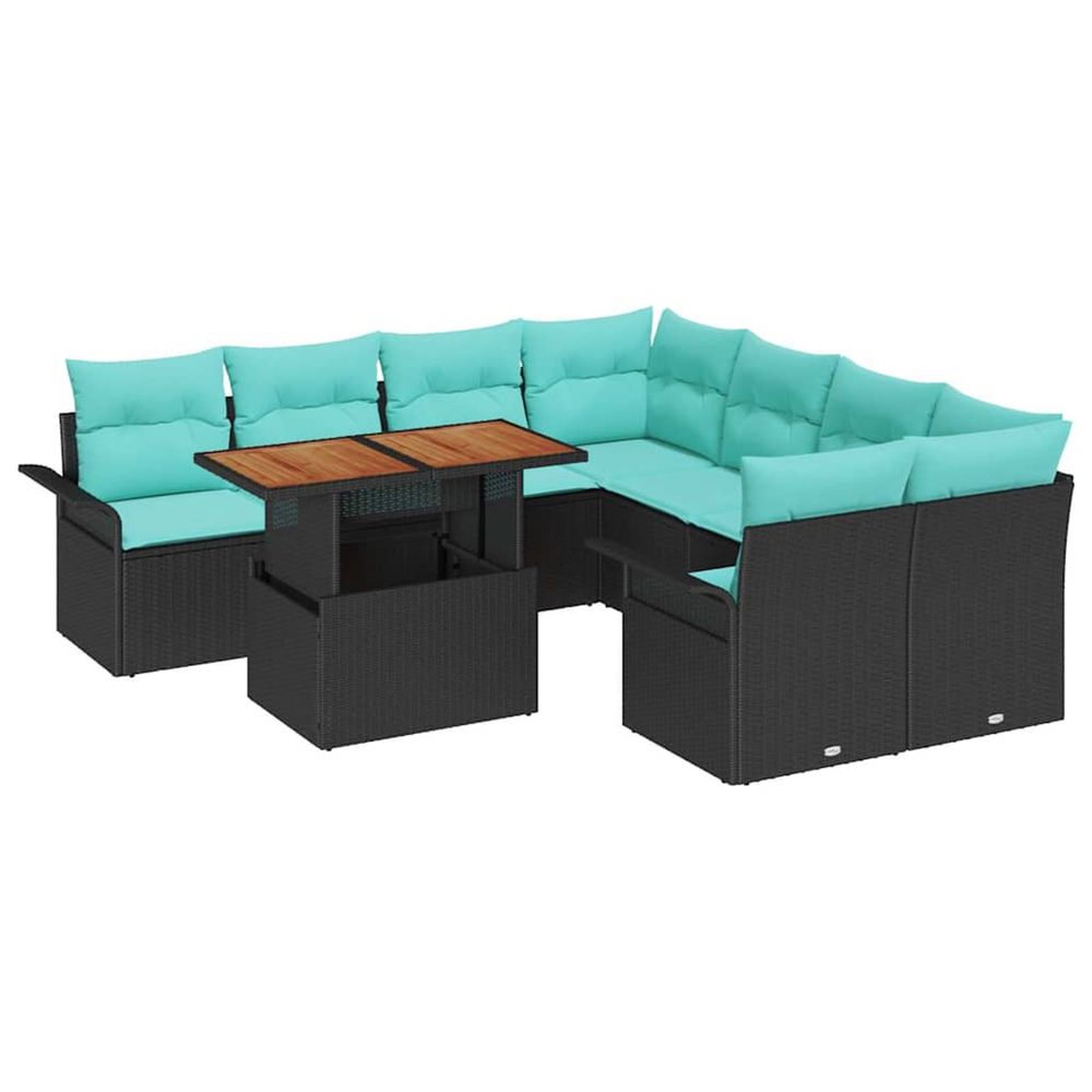 Ensemble de canapé de jardin 9 pc noir poly rotin