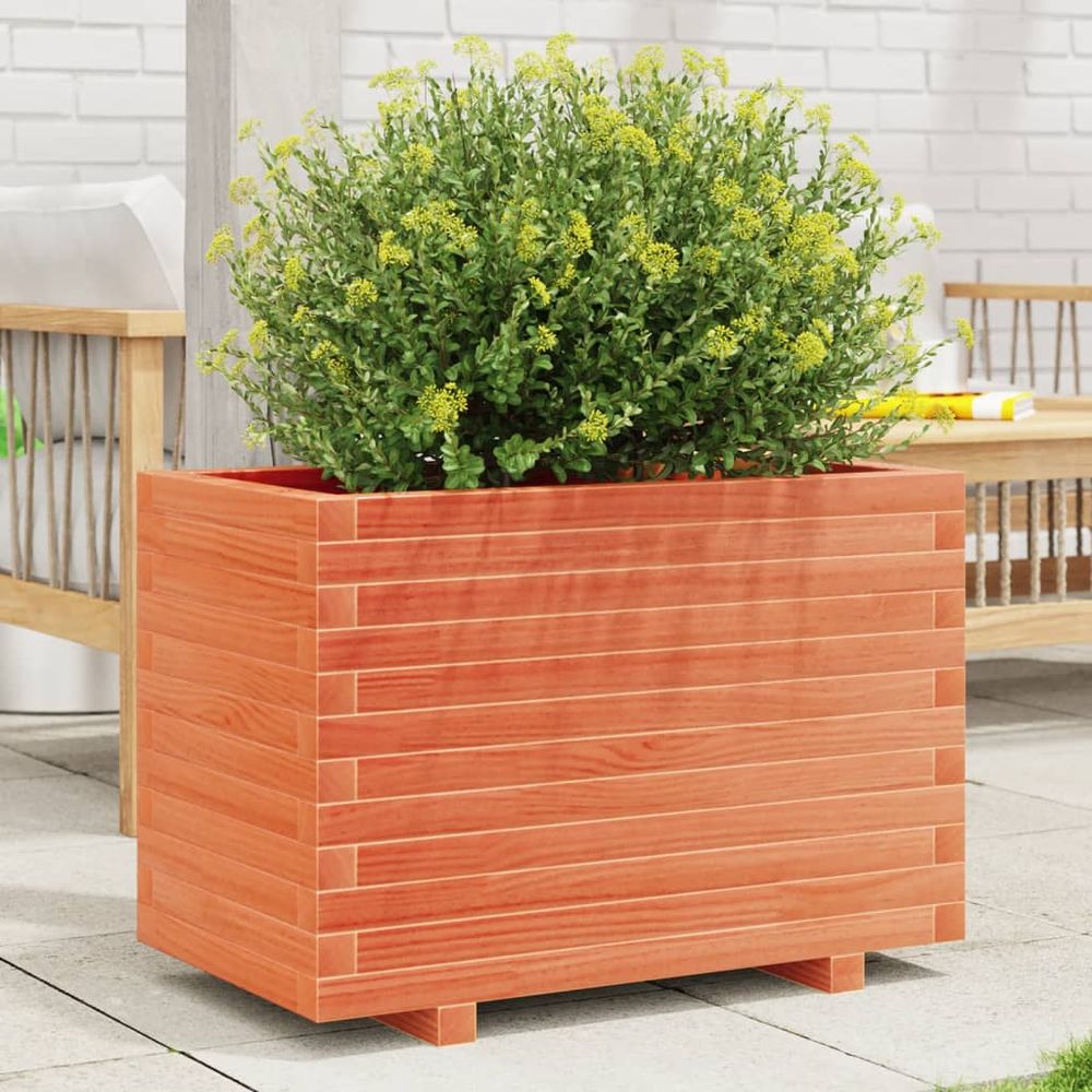 Jardinière rectangulaire bois pin 70x40cm cire marron pour balcon