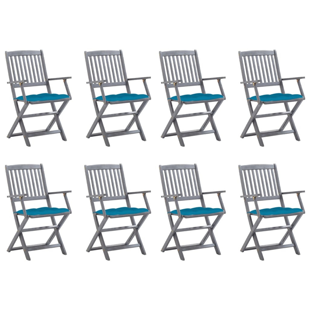Chaises pliables d'extérieur lot de 8 et coussins bois d'acacia