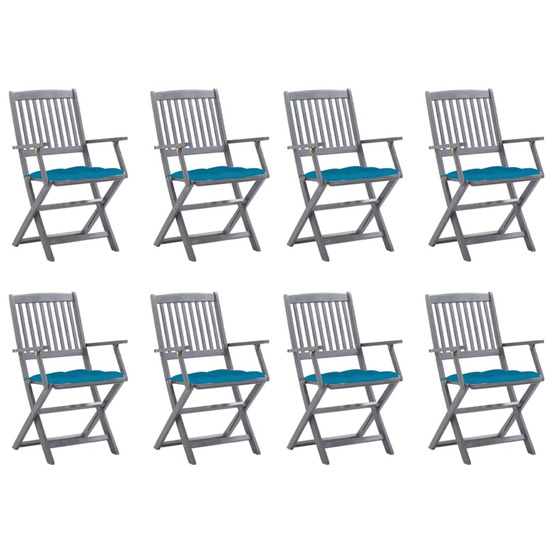 Chaises pliables d'extérieur lot de 8 et coussins bois d'acacia