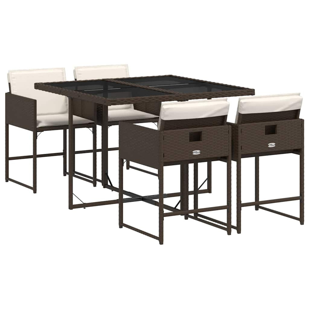 Ensemble à manger de jardin 5 pcs et coussins marron poly rotin