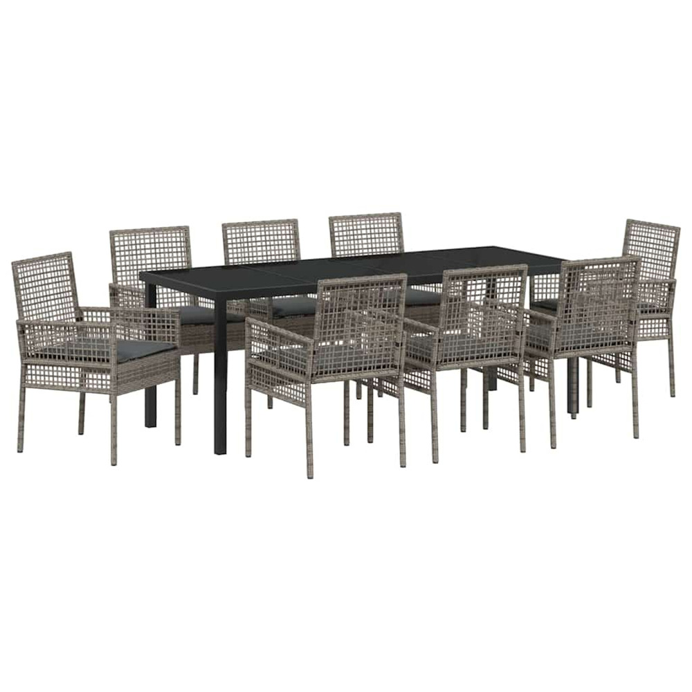 Ensemble de salle à manger pour jardin 9 pcs gris polyrotin