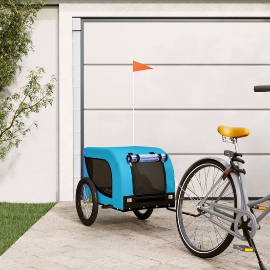 Remorque vélo grand chien tissu oxford cadre fer pour voyage bleu