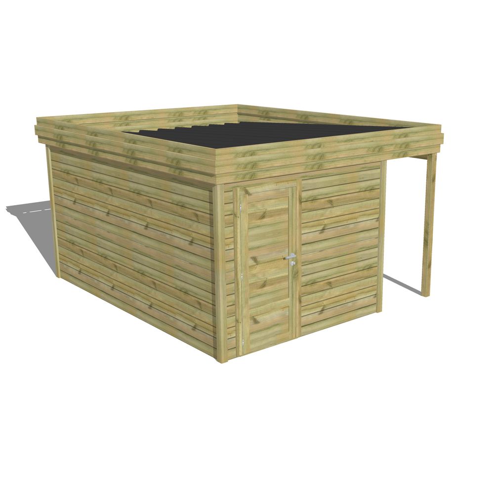 Abri de jardin bois pin traité autoclave 27mm - 3,64x4,34m / 16m2 - bac acier - abri français