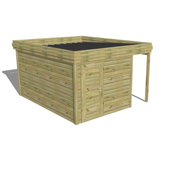 Abri de jardin bois pin traité autoclave 27mm - 3,64x4,34m / 16m2 - bac acier - abri français
