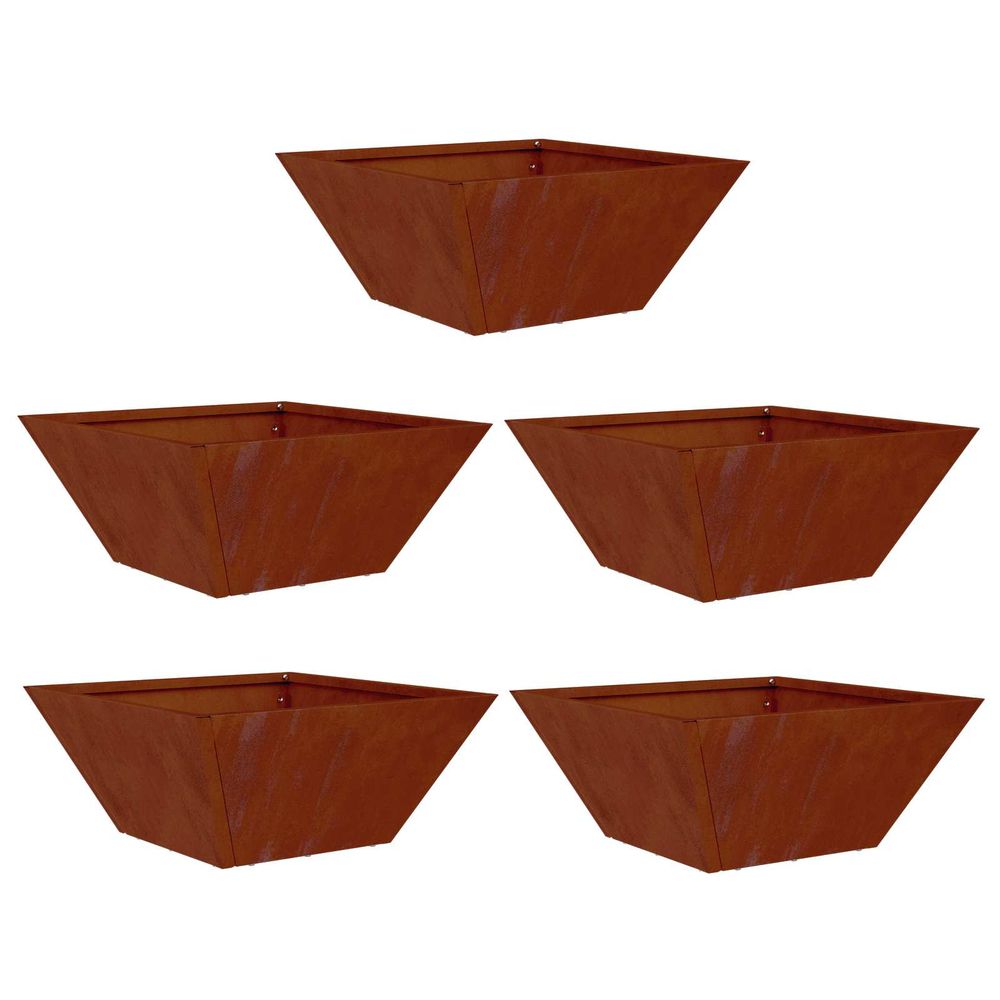 Cache-pot de jardin 5 pc rouillé 35 x 35 x 15 cm acier patiné