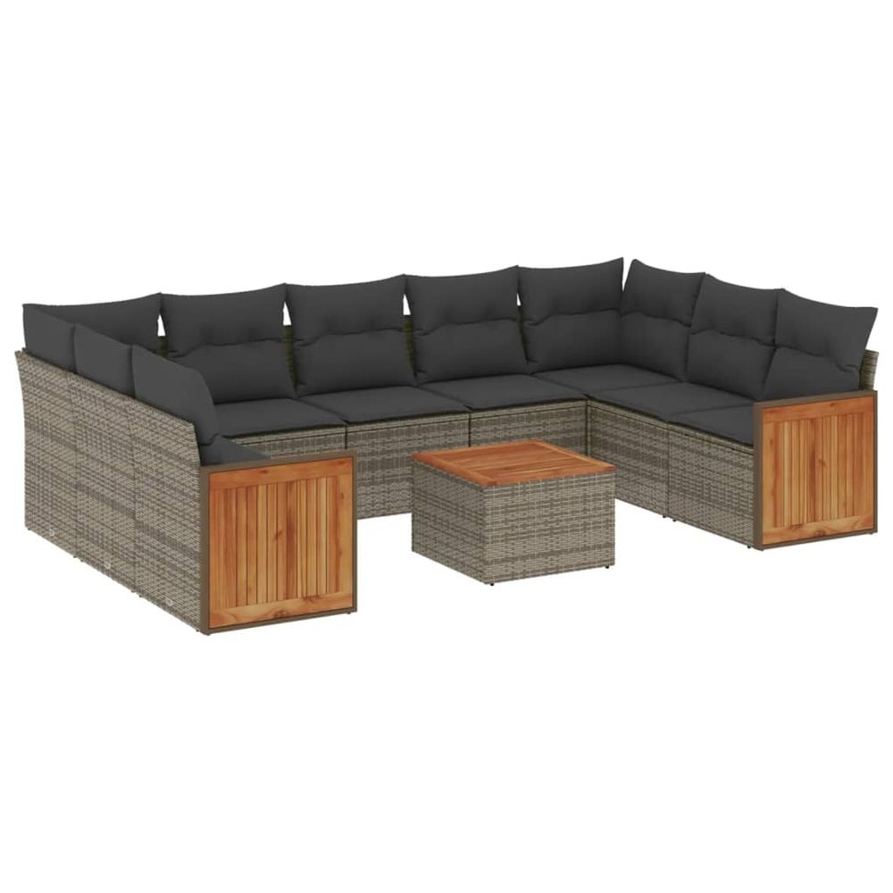 Salon de jardin avec coussins 10 pcs gris résine tressée