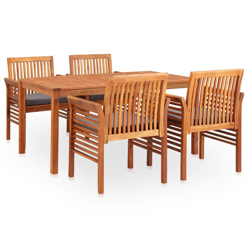 Mobilier à dîner d'extérieur 5 pièces et coussins acacia solide