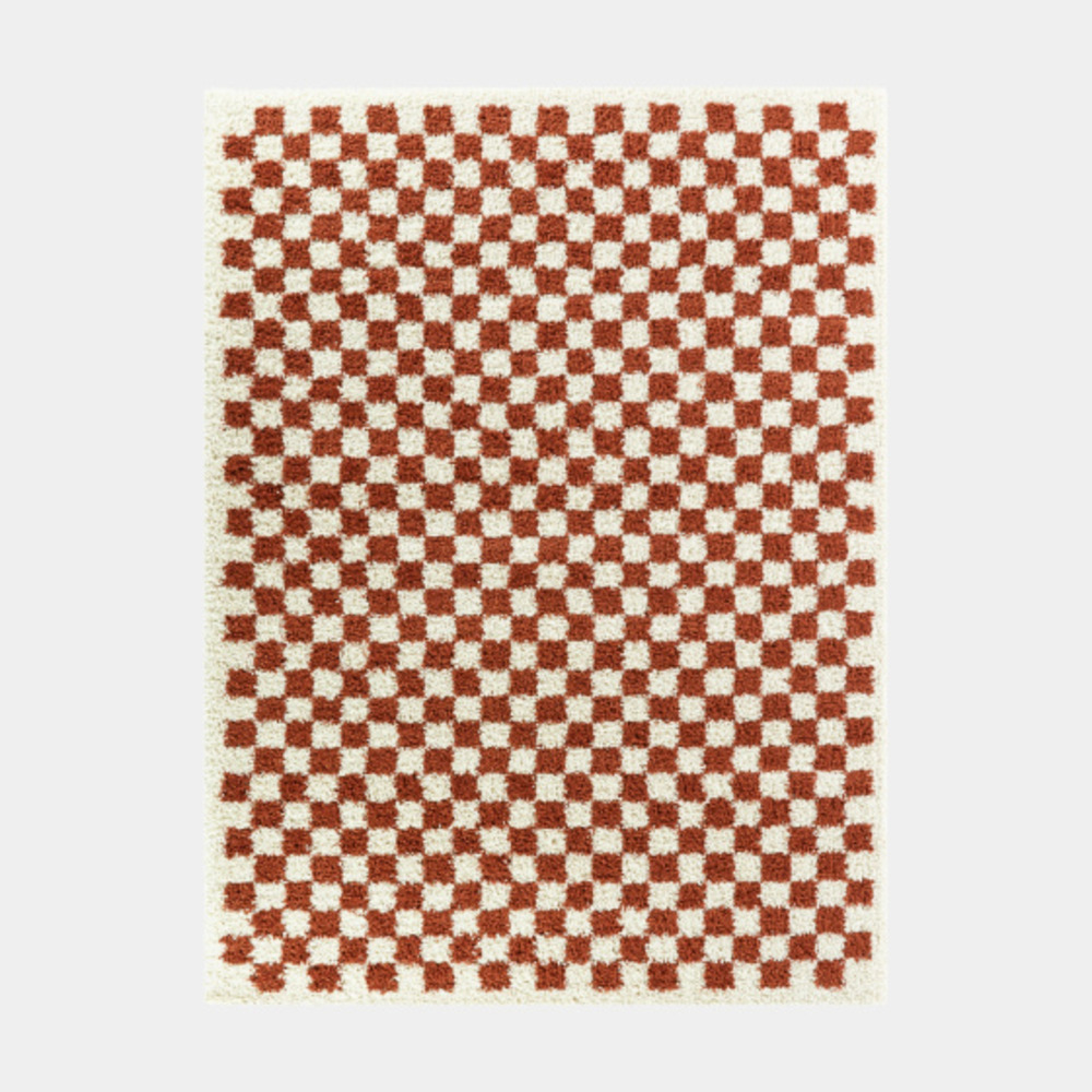 Tapis damier à poils longs - colorama - rouge terracotta - 160 x 230 cm